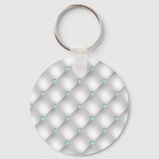 Metallic Satin White Mint Green Bling Glam  Keychain (Front)