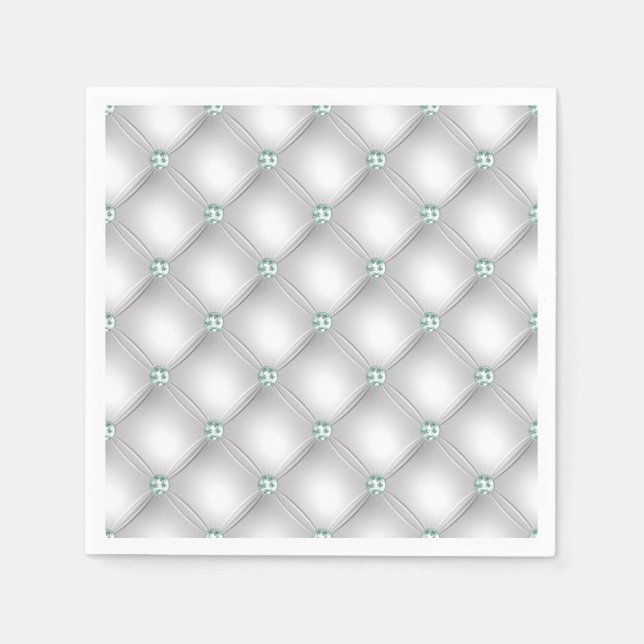 Metallic Satin White Mint Green Bling Glam Napkins (Front)