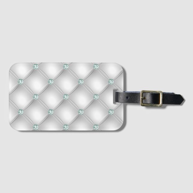 Metallic Satin White Mint Green Bling  Luggage Tag (Front Horizontal)