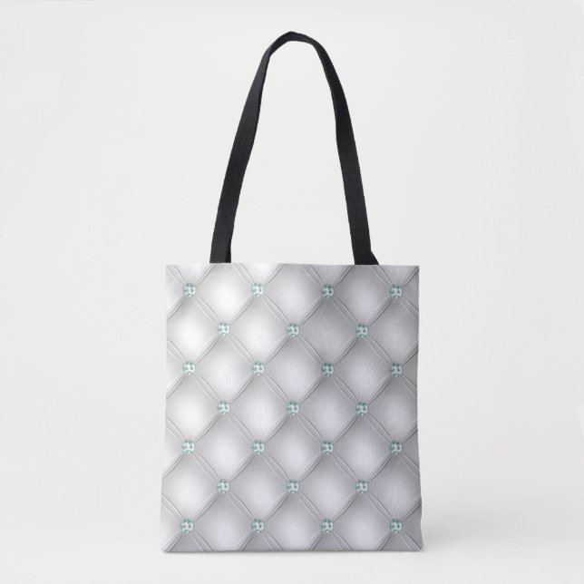 Metallic Satin White Mint Green Bling Tote Bag (Front)