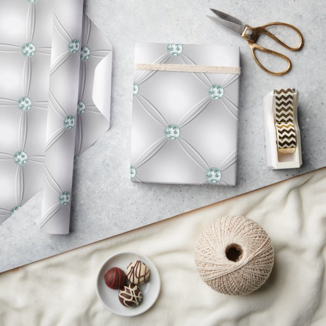 Metallic Satin White Mint Green Bling Wrapping Paper (Crafts)