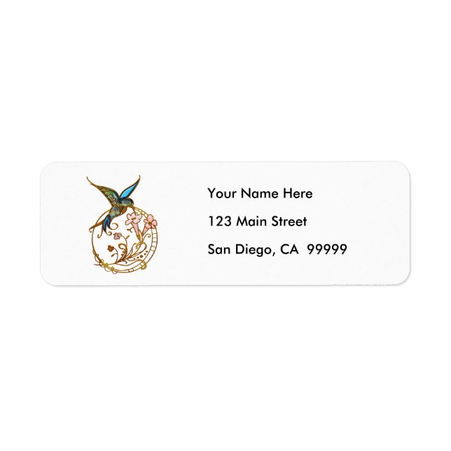 Metallic Scrollwork with Hummingbird & Flowers Label (Front)