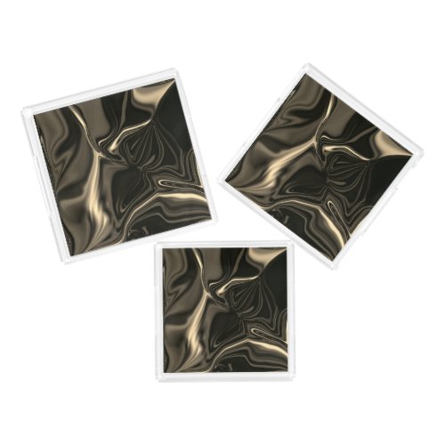 Metallic sepia undulations over dark background acrylic tray