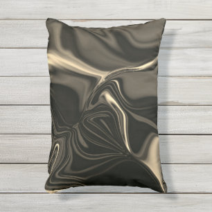Metallic sepia undulations over dark background outdoor pillow