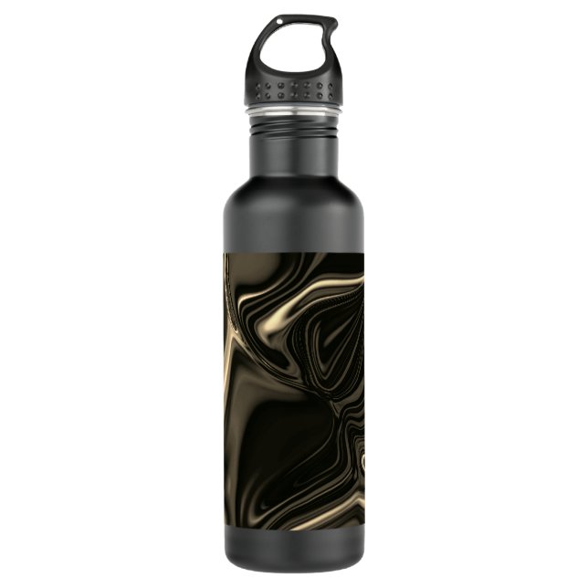 Metallic sepia undulations over dark background stainless steel water bottle (Front)