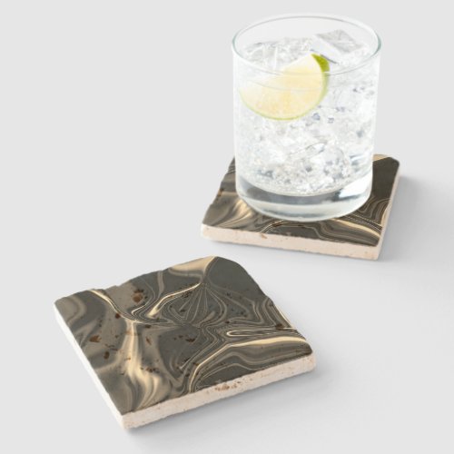 Metallic sepia undulations over dark background stone coaster