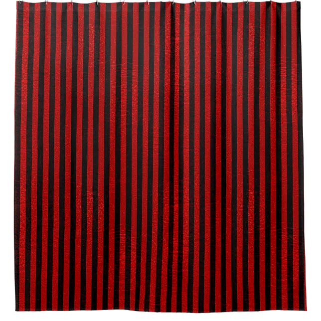 Metallic Shimmer Glitter Red Black Stripes Shower Curtain | Zazzle