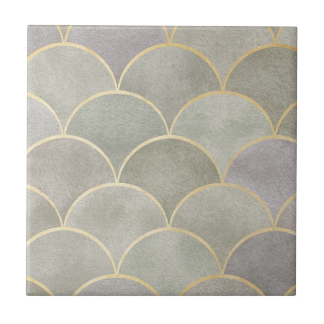 Metallic shiny art deco fan pattern, Deco, beautif Ceramic Tile (Front)