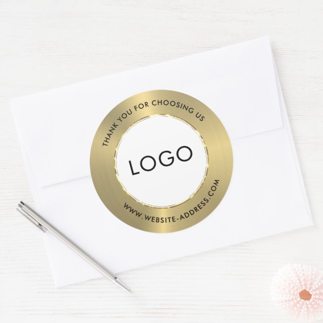 Metallic Shiny Gold Stainless Steel Look Classic Round Sticker (Envelope)