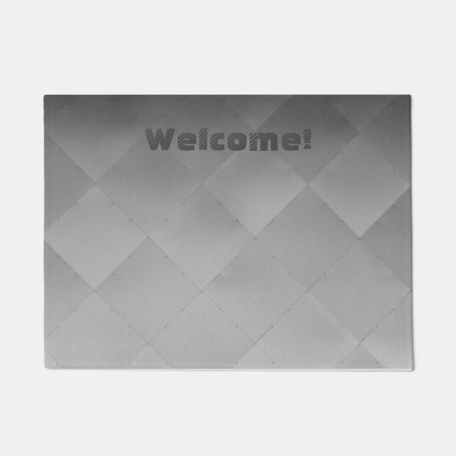 Metallic Shiny Silver Checkered Alu Tiles any Text Doormat (Front)