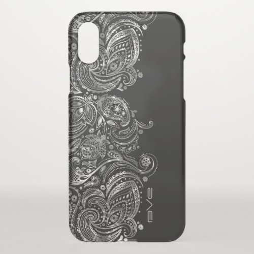 Metallic Shiny Silver Gray Paisley Swirly Lace iPhone X Case