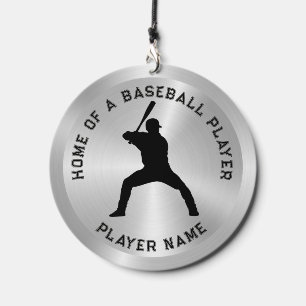 Metallic Silv Black Baseball Player Silhouette Wind Chime