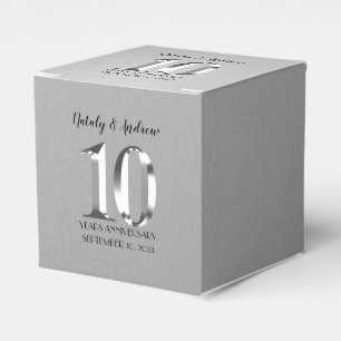 Metallic Silver 10th Wedding Anniversary Favor Boxes