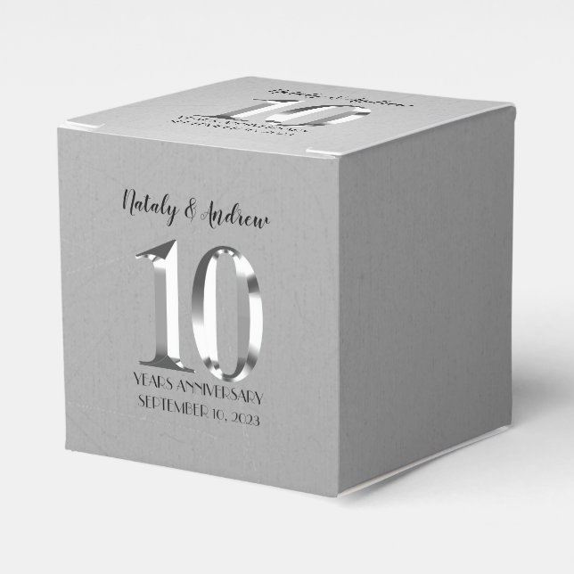 Metallic Silver 10th Wedding Anniversary Favor Boxes (Front Side)