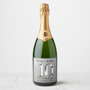 Metallic Silver 10th Wedding Anniversary Sparkling Wine Label