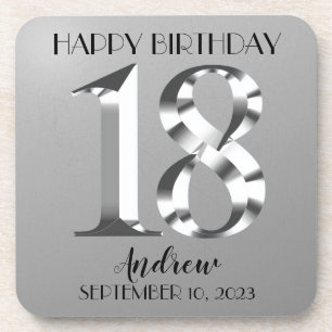 Metallic Silver 18th birthday Beverage Coaster