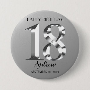 Metallic Silver 18th birthday Button