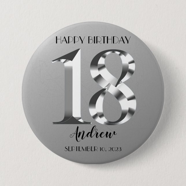 Metallic Silver 18th birthday Button (Front)