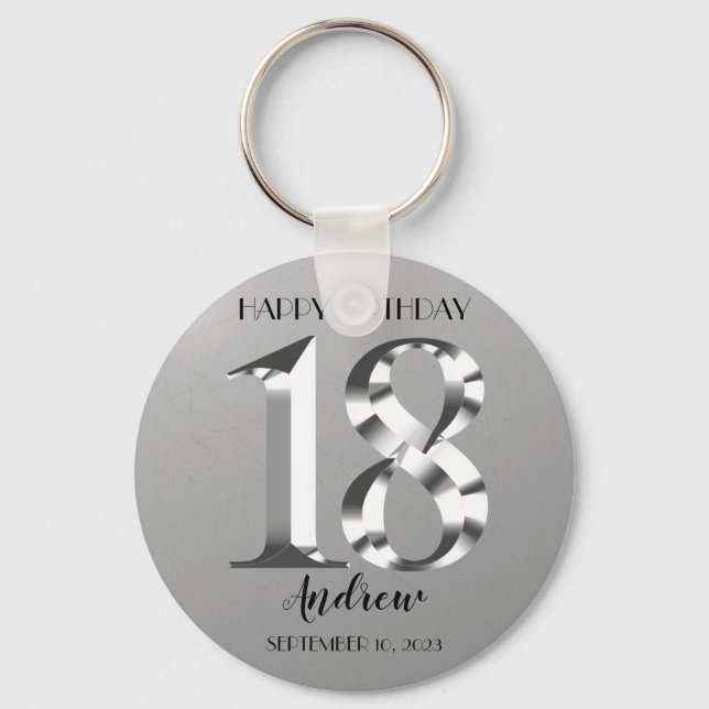 Metallic Silver 18th birthday Keychain (Front)