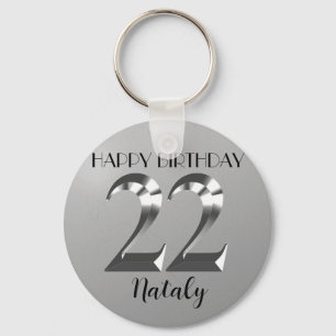 Metallic silver 22nd birthday keychain