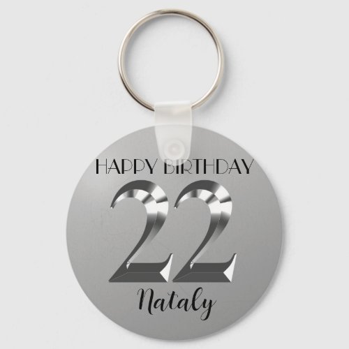 Metallic silver 22nd birthday keychain