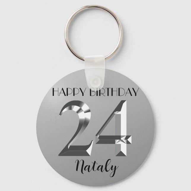 Metallic silver 24th birthday keychain (Front)