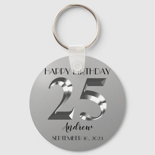 Metallic Silver 25th birthday Keychain (Front)