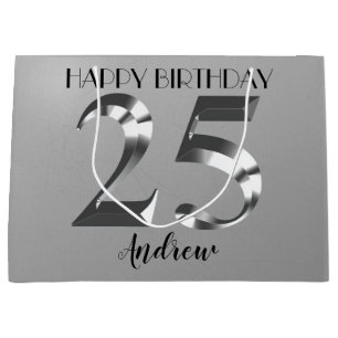 Metallic Silver 25th birthday Large Gift Bag