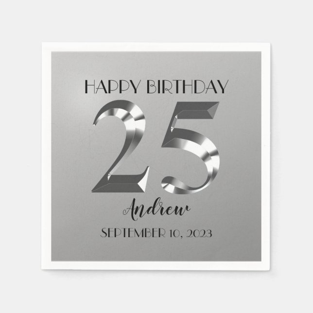Metallic Silver 25th birthday Napkins (Front)
