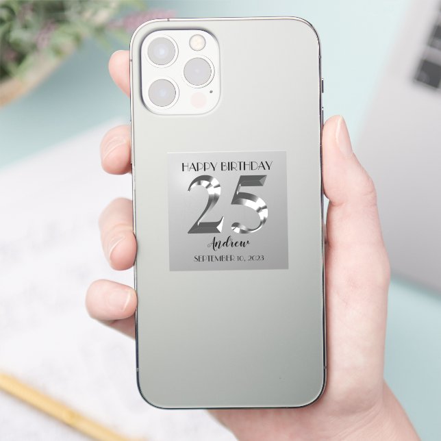 Metallic Silver 25th birthday Sticker (Phone)