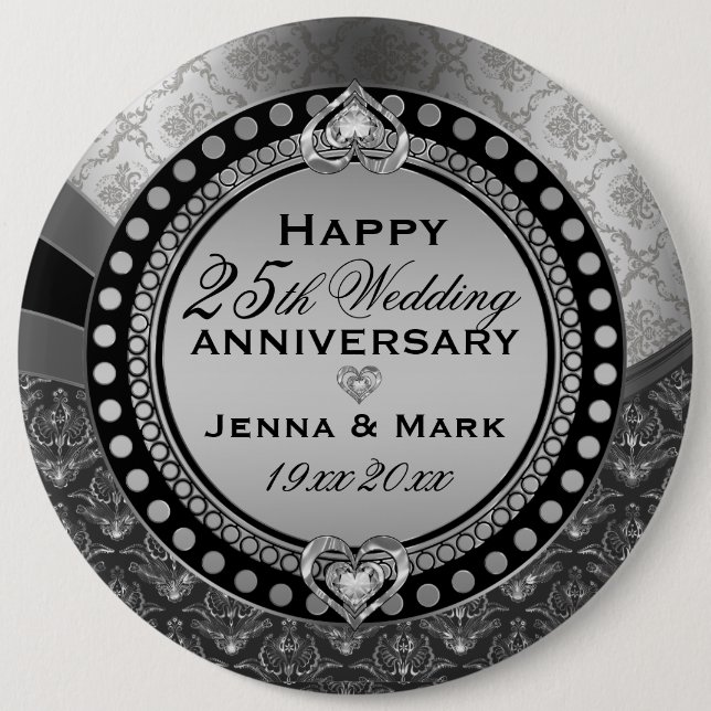 Metallic Silver 25th Wedding Anniversary 2 Button (Front)