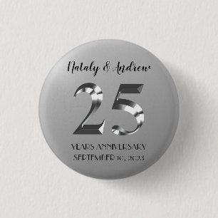 Metallic Silver 25th Wedding Anniversary Button