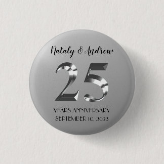 Metallic Silver 25th Wedding Anniversary Button