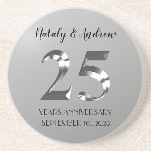 Metallic Silver 25th Wedding Anniversary Coaster