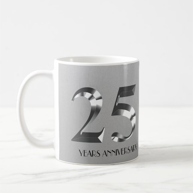 Metallic Silver 25th Wedding Anniversary Coffee Mug (Left)