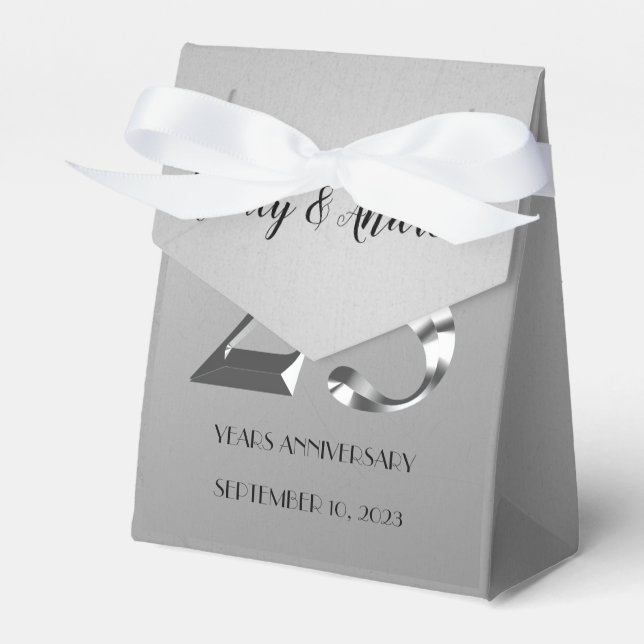 Metallic Silver 25th Wedding Anniversary Favor Boxes (Front Side)