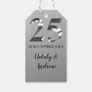 Metallic Silver 25th Wedding Anniversary Gift Tags