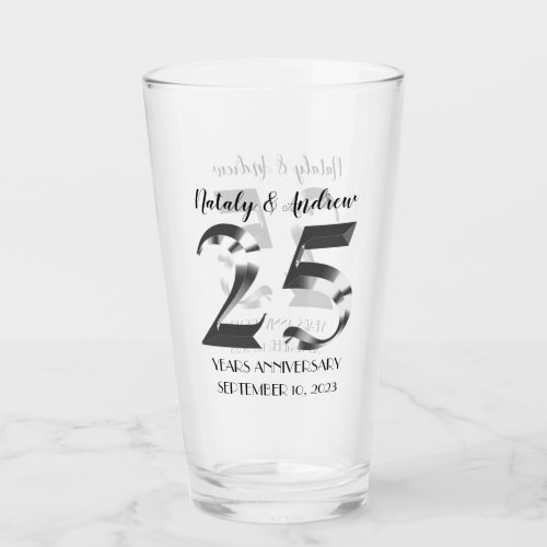 Metallic Silver 25th Wedding Anniversary Glass