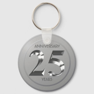 Metallic Silver 25th Wedding anniversary Keychain