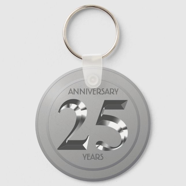 Metallic Silver 25th Wedding anniversary Keychain (Front)