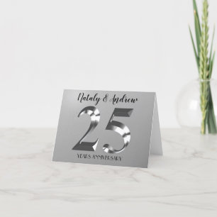 Metallic Silver 25th Wedding Anniversary Letterpress Thank You Card