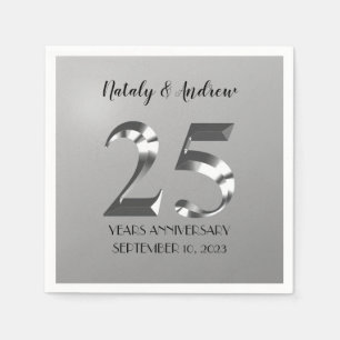 Metallic Silver 25th Wedding Anniversary Napkins