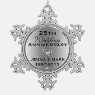 Metallic Silver 25th Wedding Anniversary Ornament