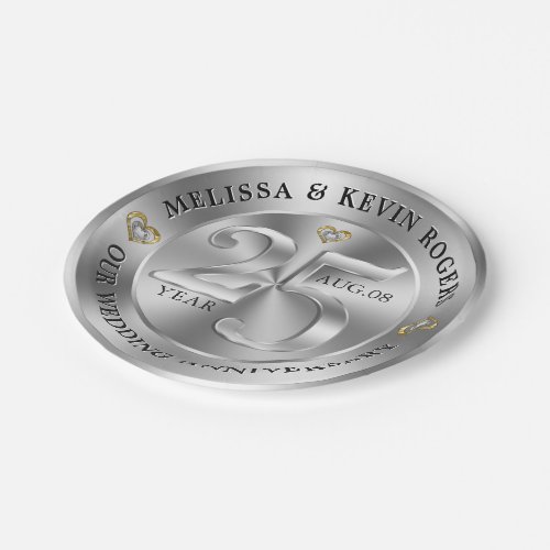 Metallic Silver 25th Wedding Anniversary Paper Plates