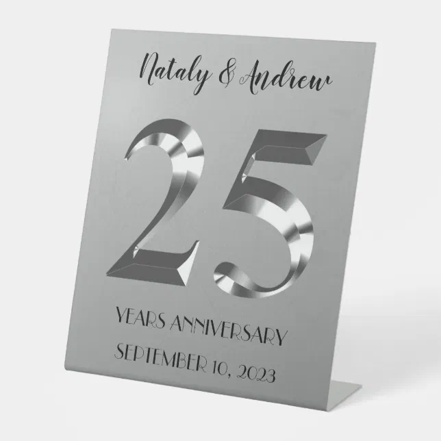 Metallic Silver 25th Wedding Anniversary Pedestal Sign | Zazzle