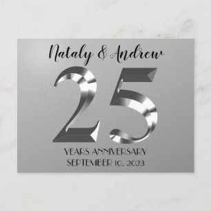 Metallic Silver 25th Wedding Anniversary Postcard