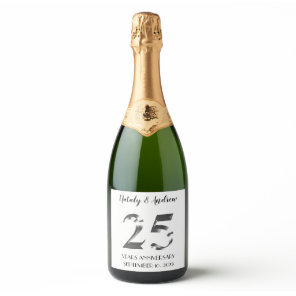 Metallic Silver 25th Wedding Anniversary Sparkling Wine Label
