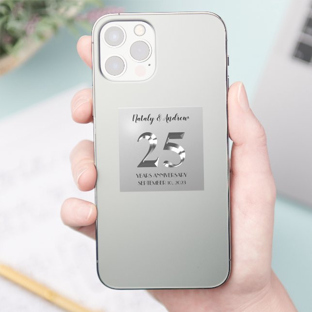 Metallic Silver 25th Wedding Anniversary Sticker (Phone)