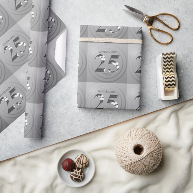 Metallic Silver 25th Wedding anniversary Wrapping Paper (Crafts)