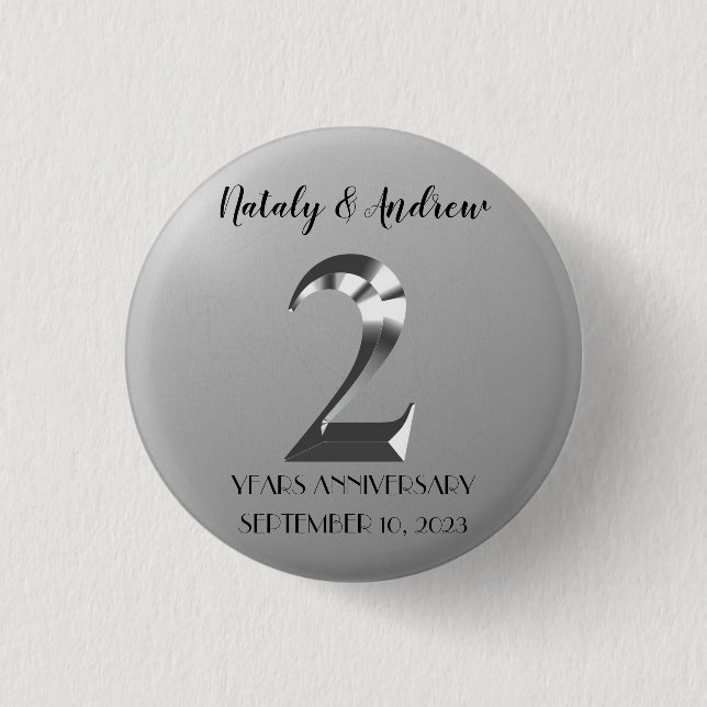 Metallic Silver 2th Wedding Anniversary Button (Front)